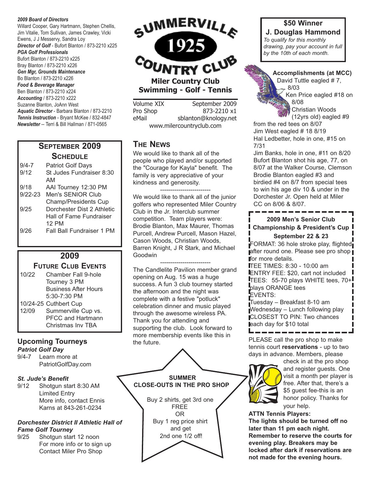 September 2009 newsletter, page 1 of 2