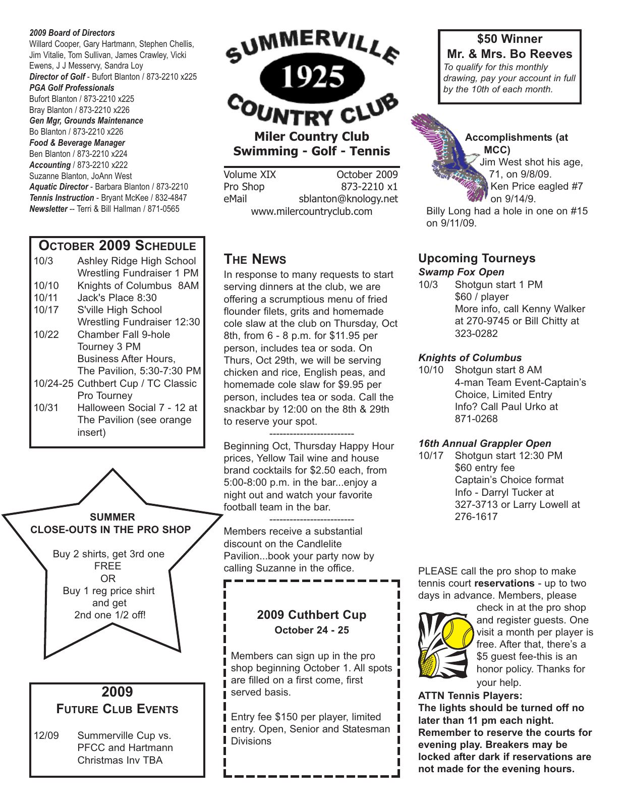 October 2009 newsletter, page 1 of 3