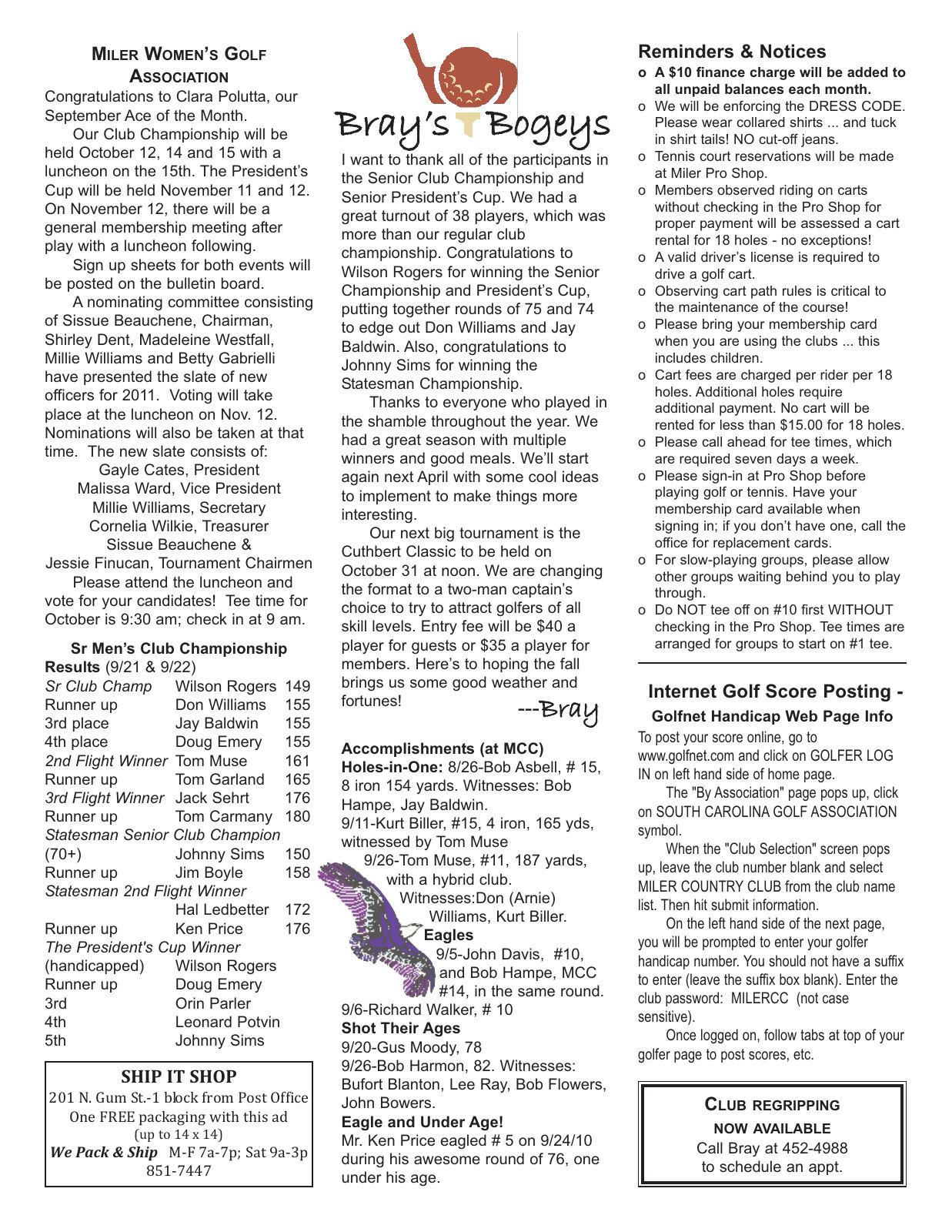 October 2010 newsletter, page 2 of 2