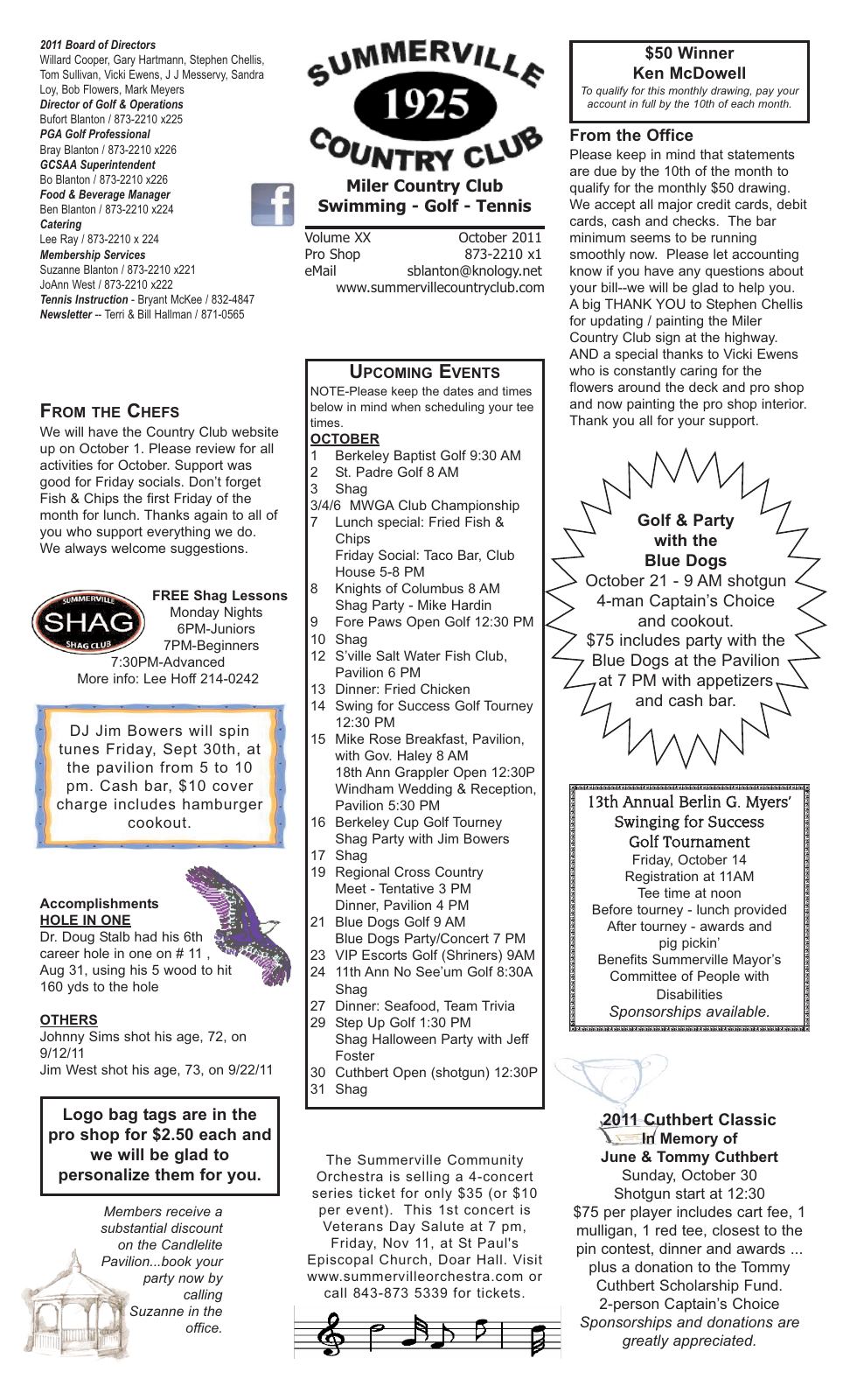 October 2011 newsletter, page 1 of 2