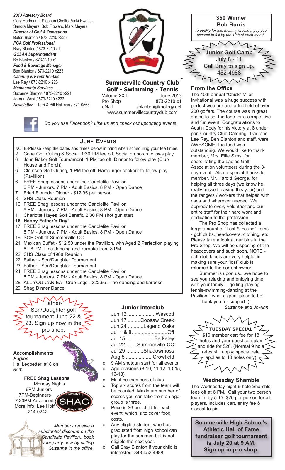 June 2013 newsletter, page 1 of 2