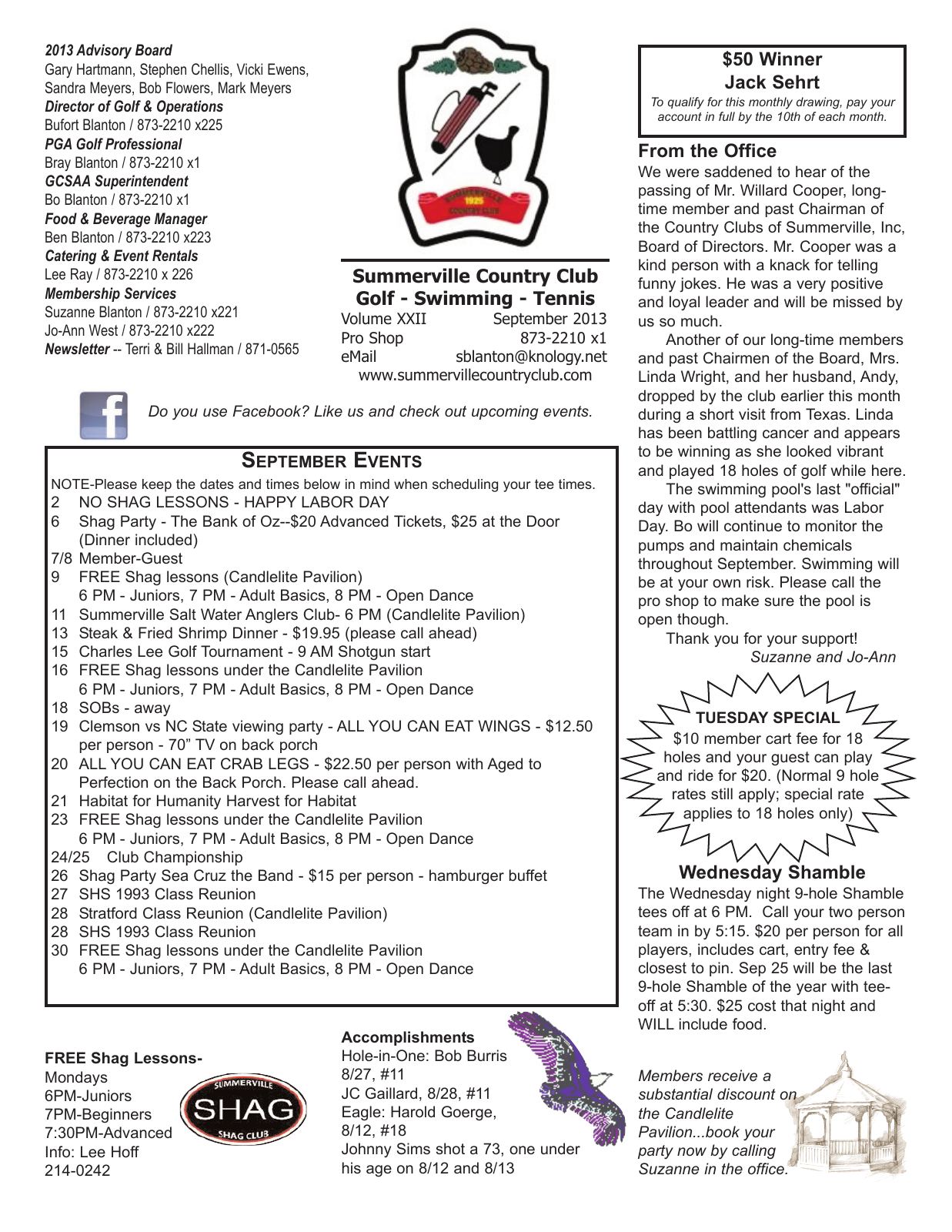 September 2013 newsletter, page 1 of 2