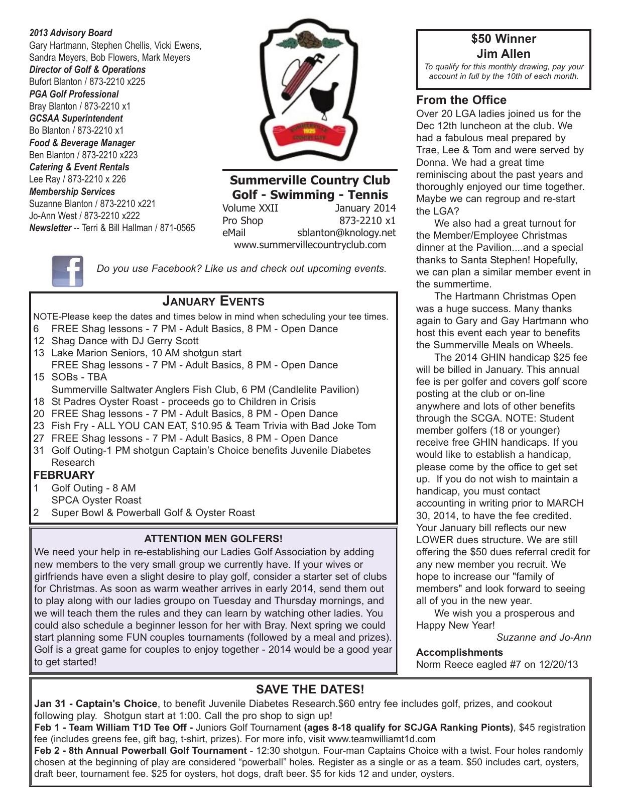 January 2014 newsletter, page 1 of 2