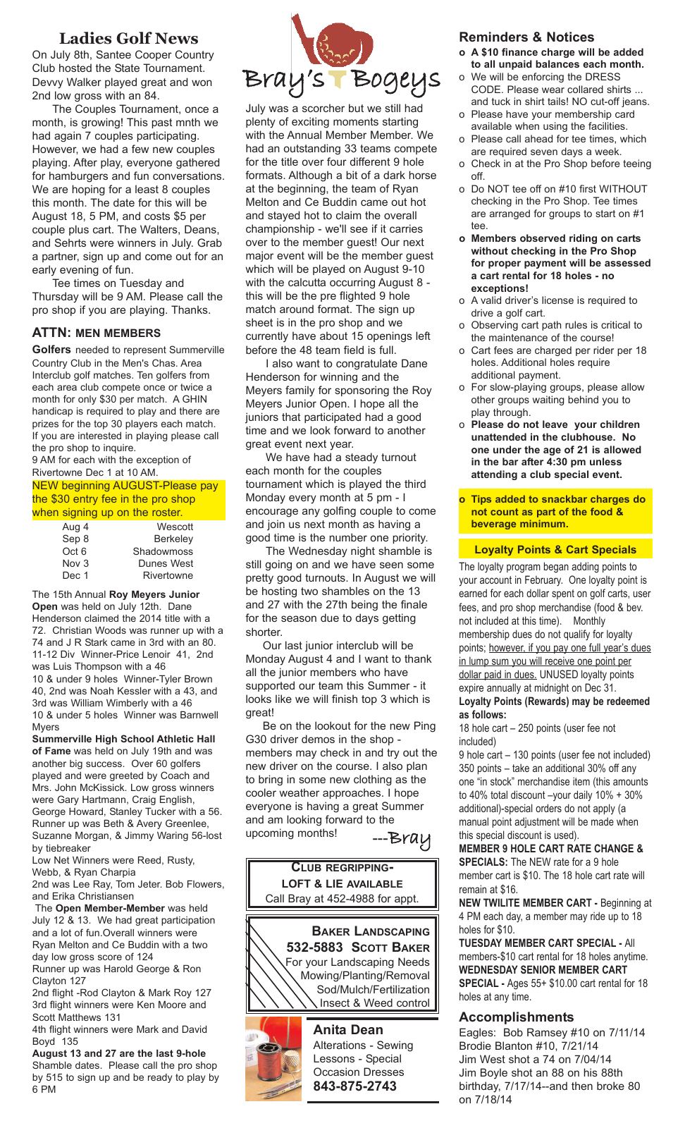 August 2014 newsletter, page 2 of 2