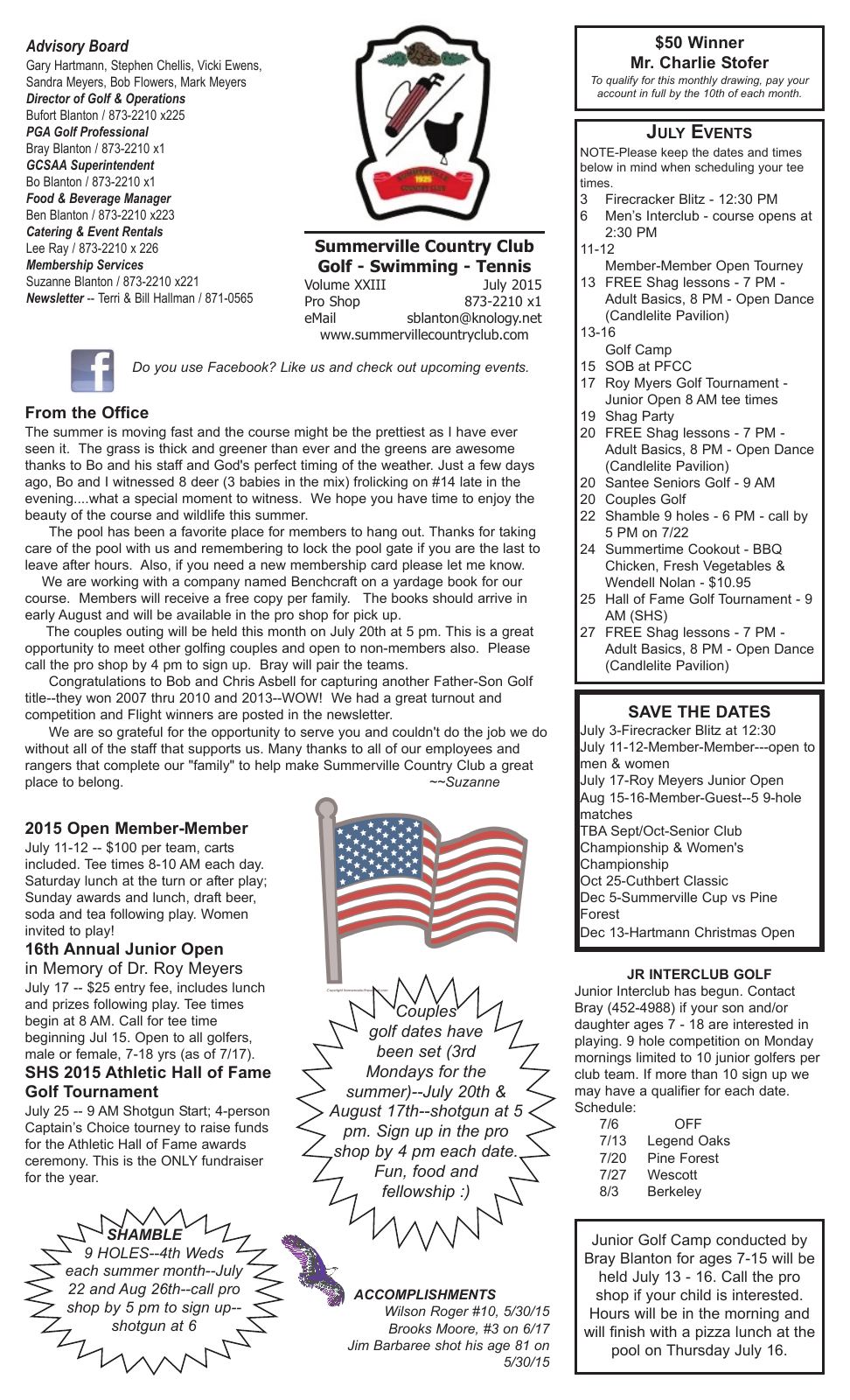 July 2015 newsletter, page 1 of 2