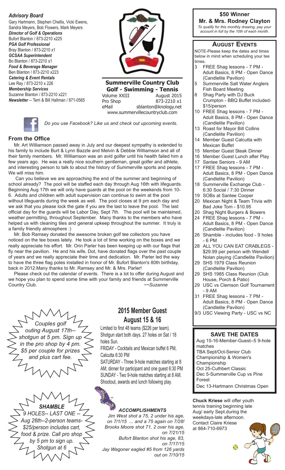 August 2015 newsletter, page 1 of 2