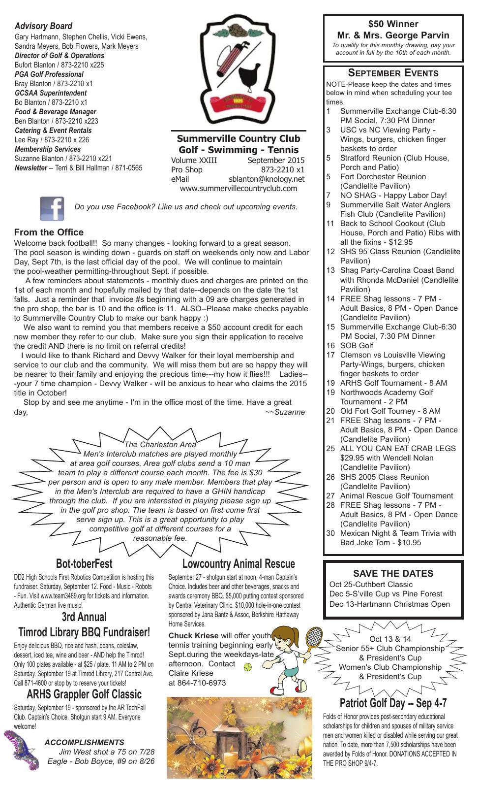 September 2015 newsletter, page 1 of 2