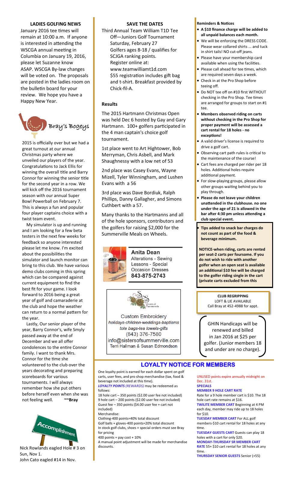 January 2016 newsletter, page 2 of 2
