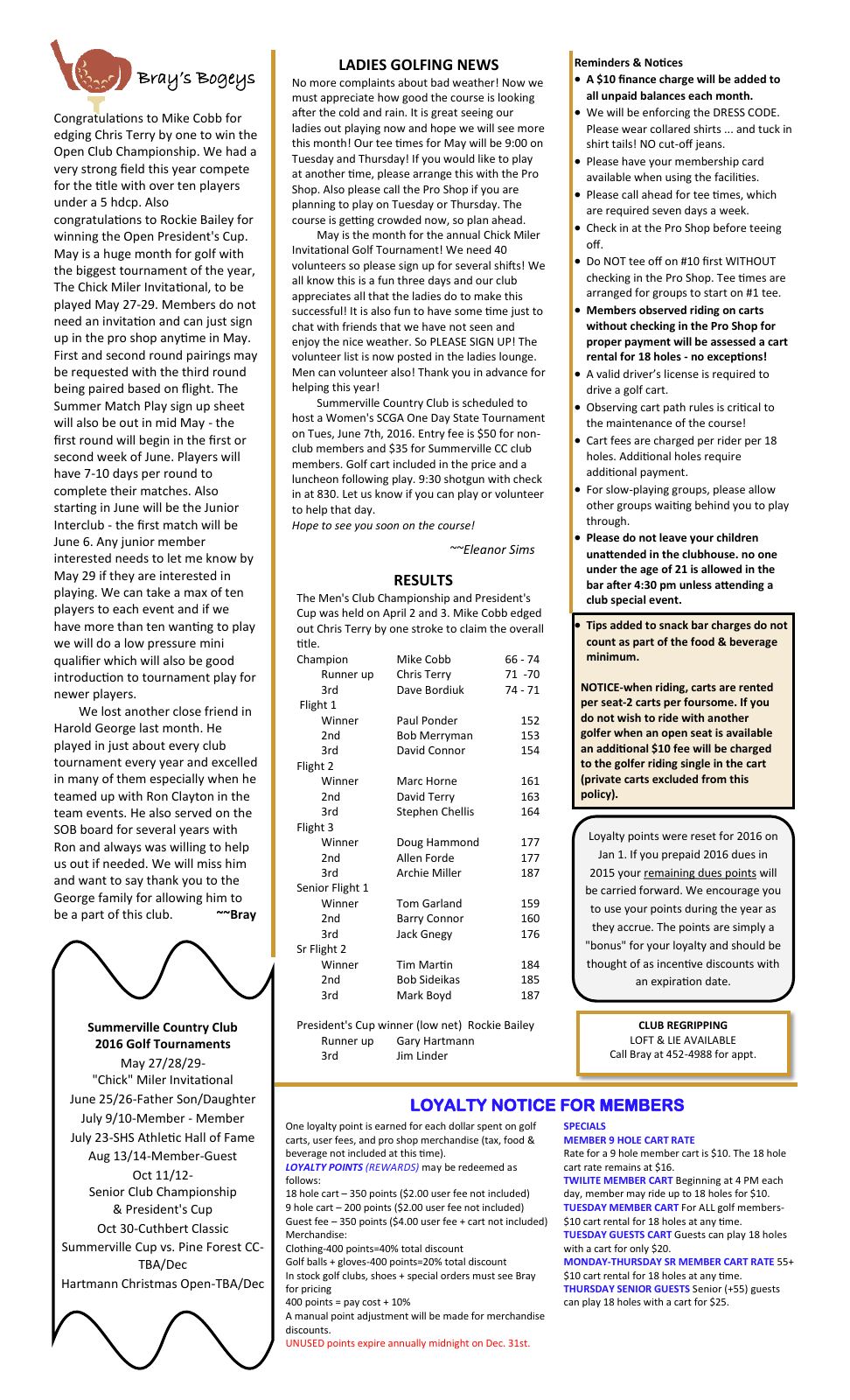 May 2016 newsletter, page 2 of 2
