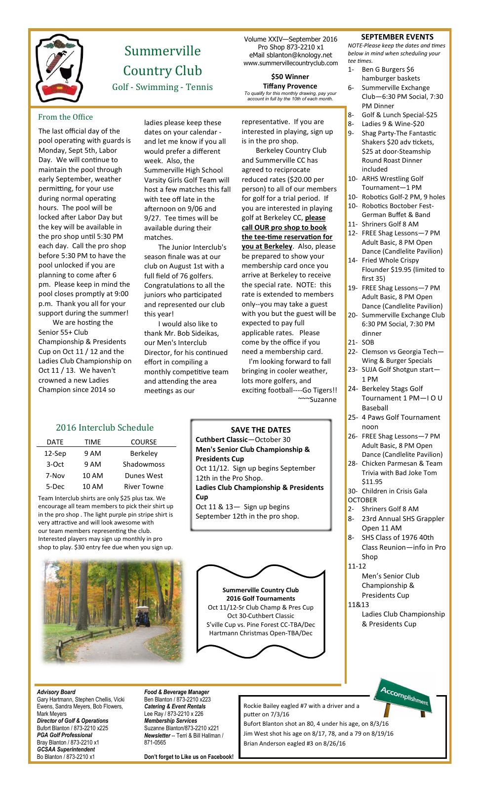 September 2016 newsletter, page 1 of 2