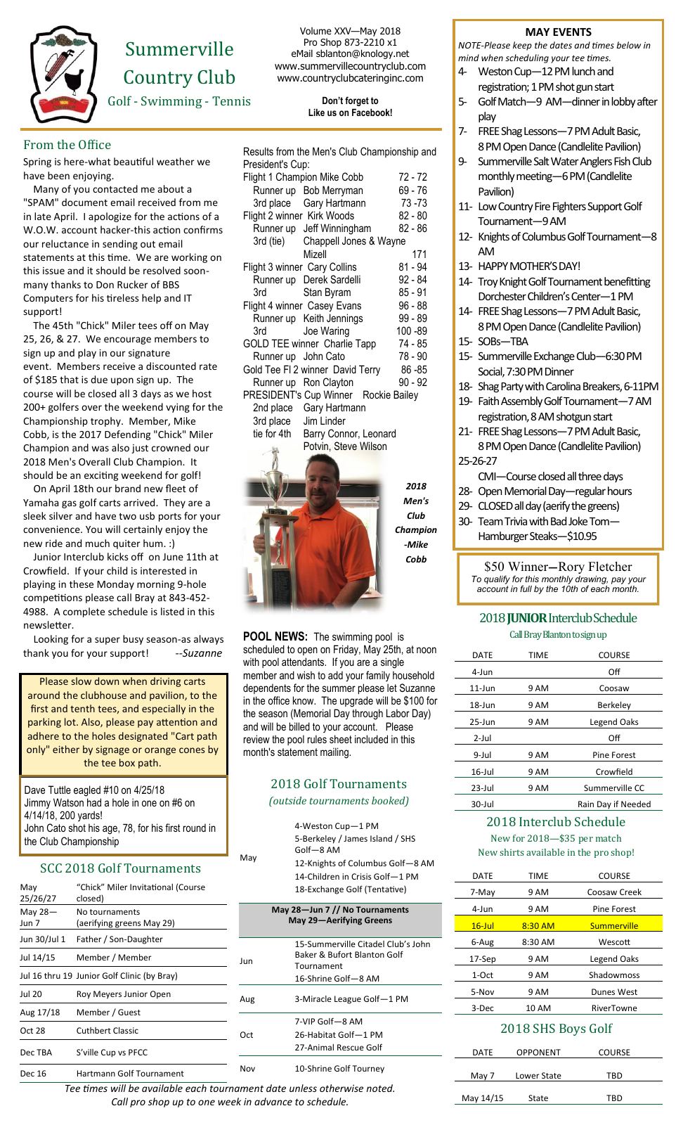 May 2018 newsletter, page 1 of 2