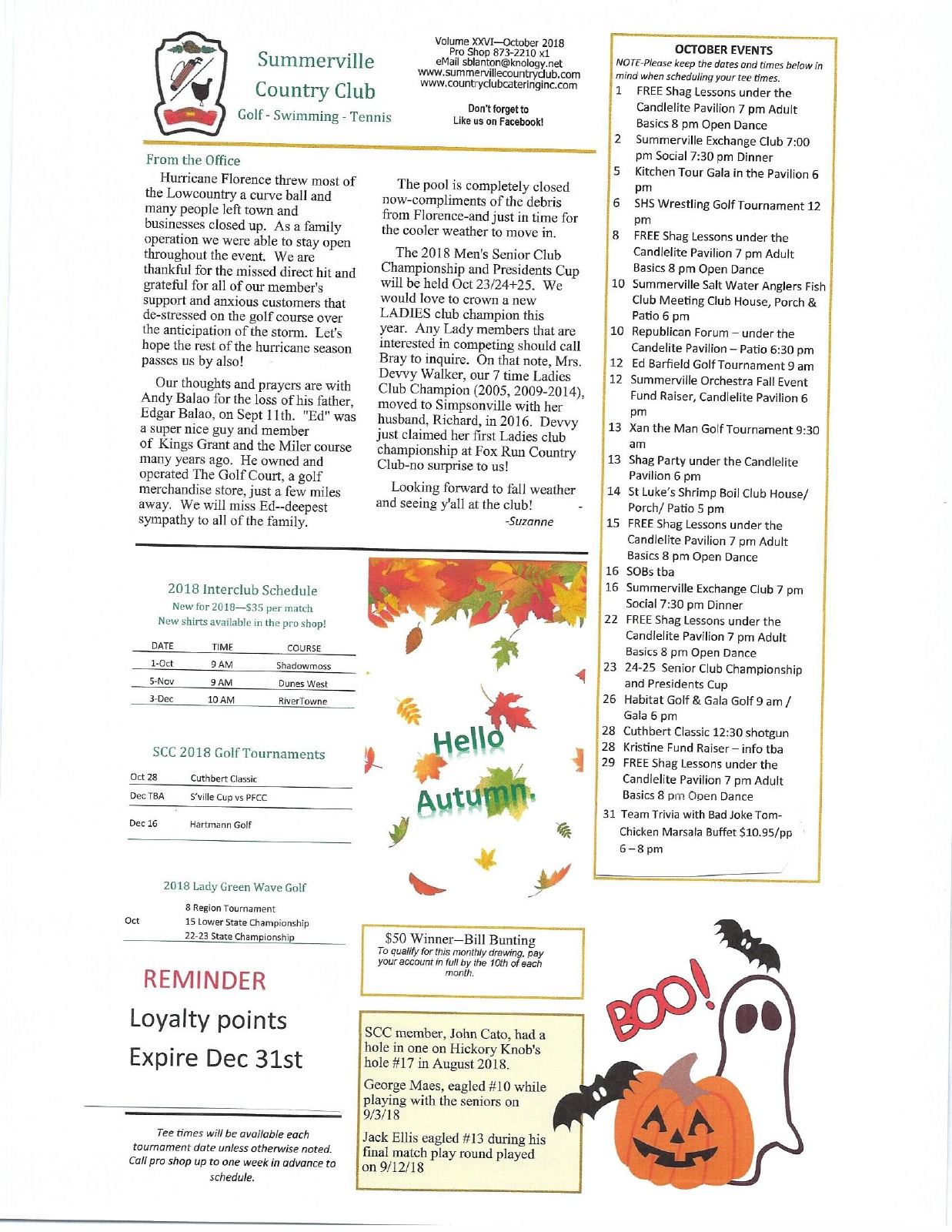 October 2018 newsletter, page 1 of 2