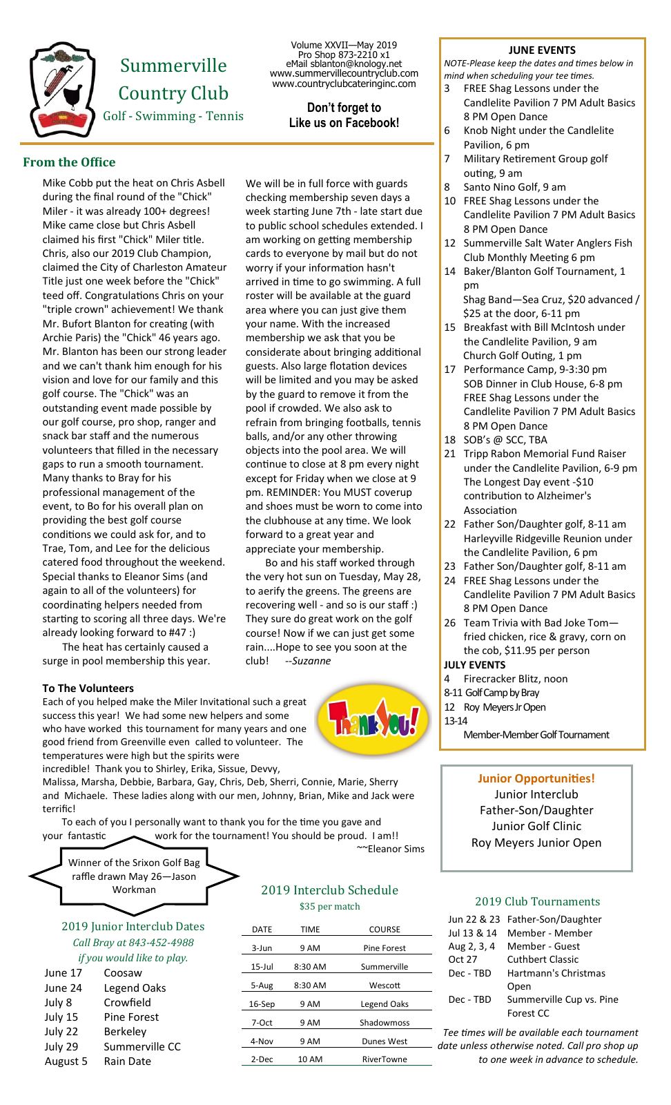 June 2019 newsletter, page 1 of 2