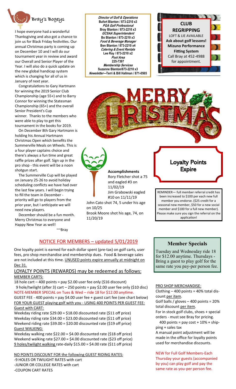 December 2019 newsletter, page 2 of 2