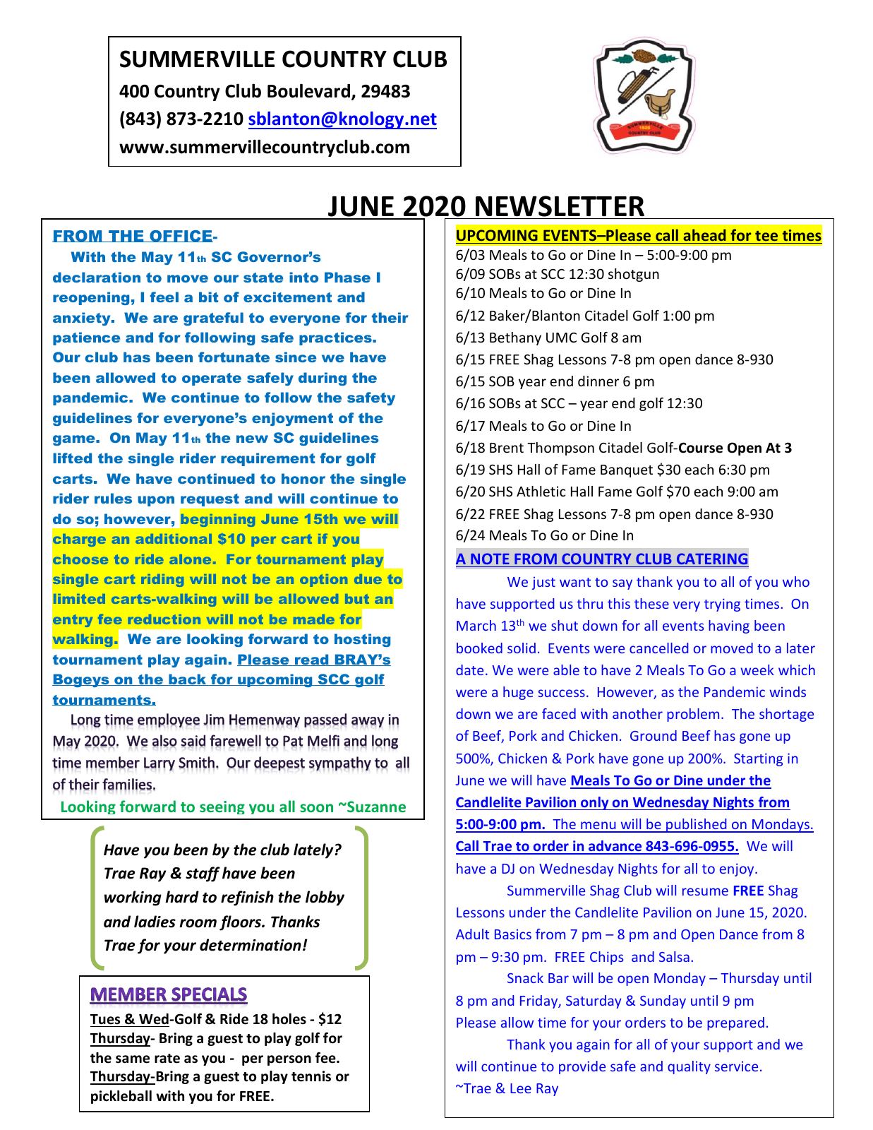 June 2020 newsletter, page 1 of 2