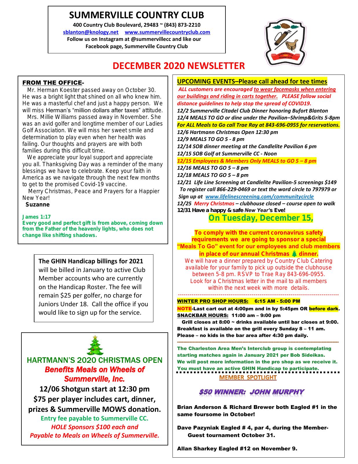December 2020 newsletter, page 1 of 3