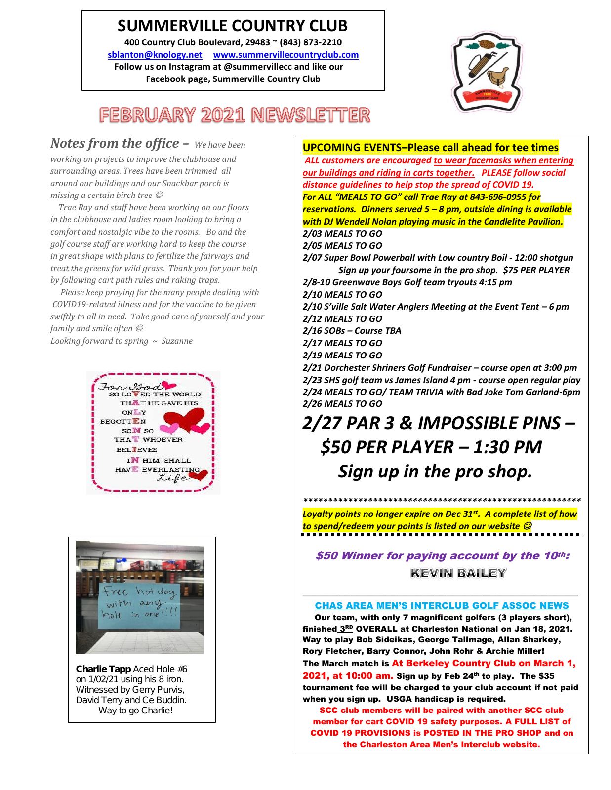 February 2021 newsletter, page 1 of 2