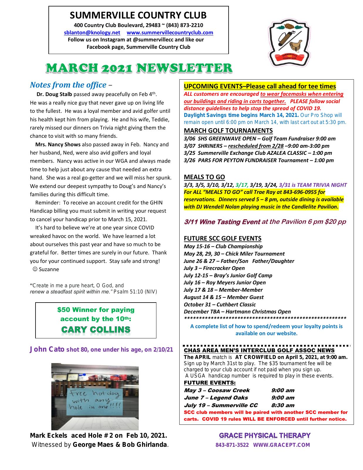 March 2021 newsletter, page 1 of 2