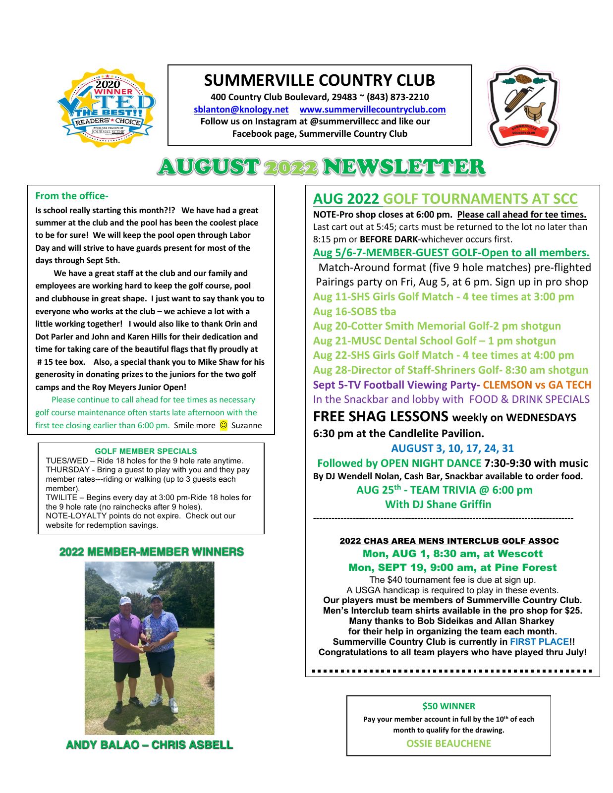 August 2022 newsletter, page 1 of 2