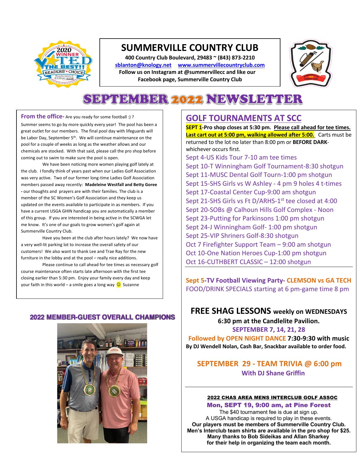 September 2022 newsletter, page 1 of 2