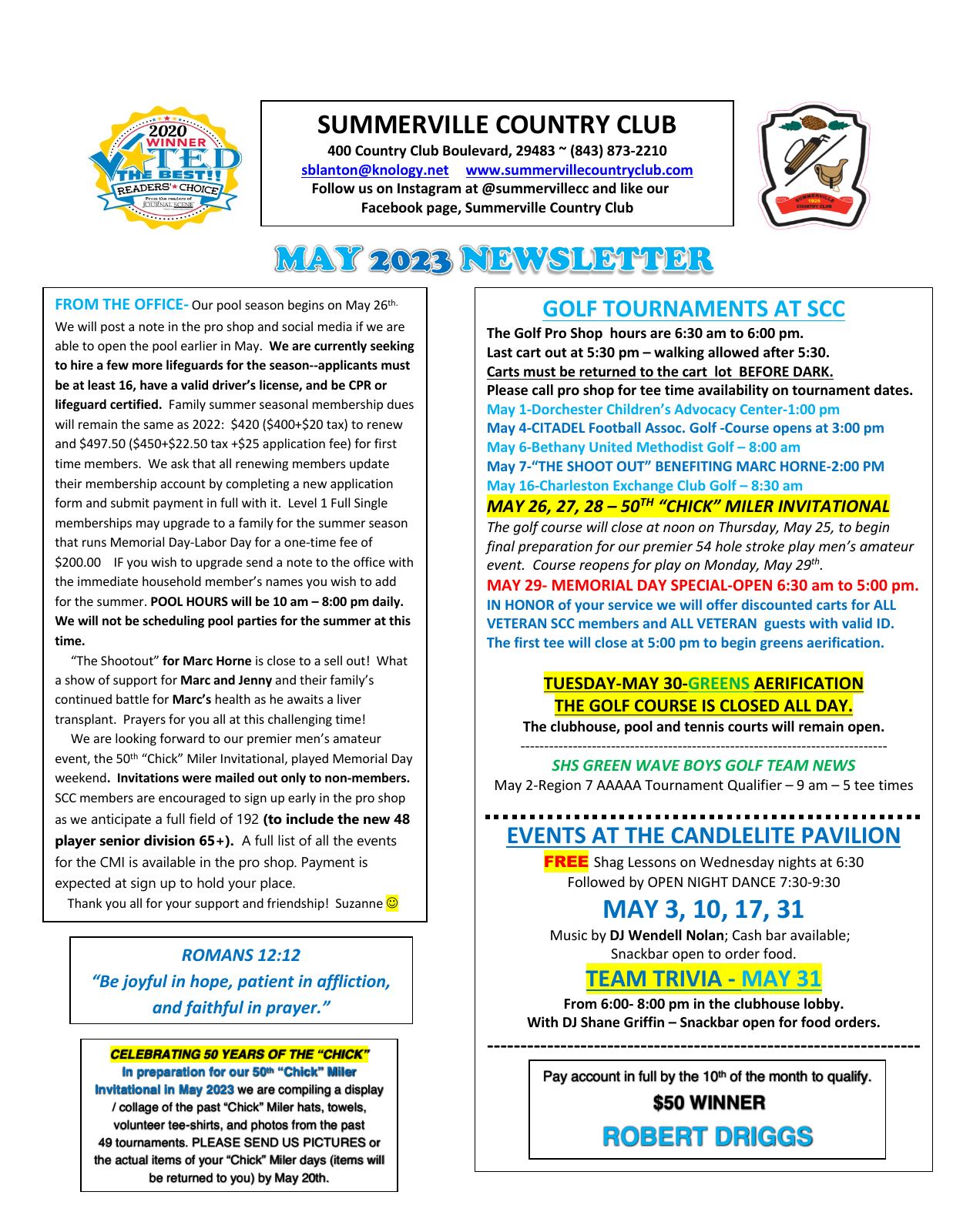 May 2023 newsletter, page 1 of 2