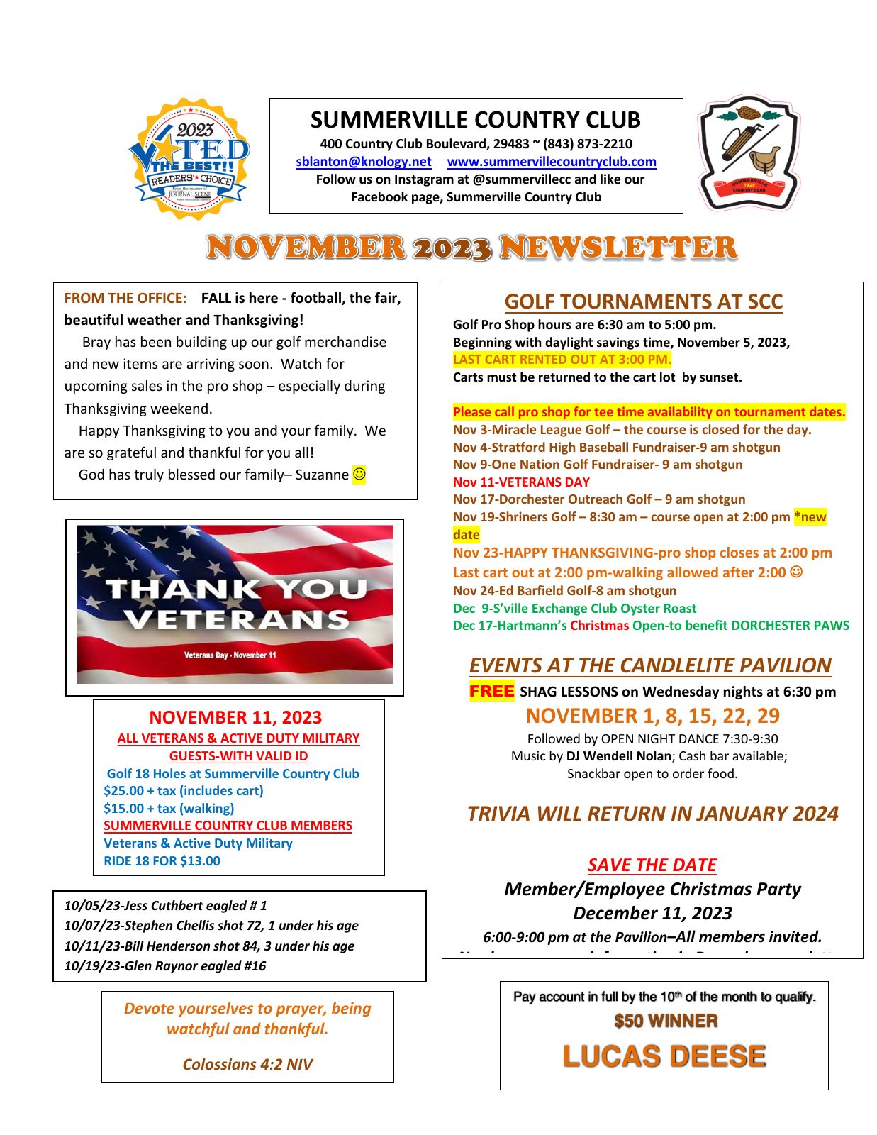 November 2023 newsletter, page 1 of 2