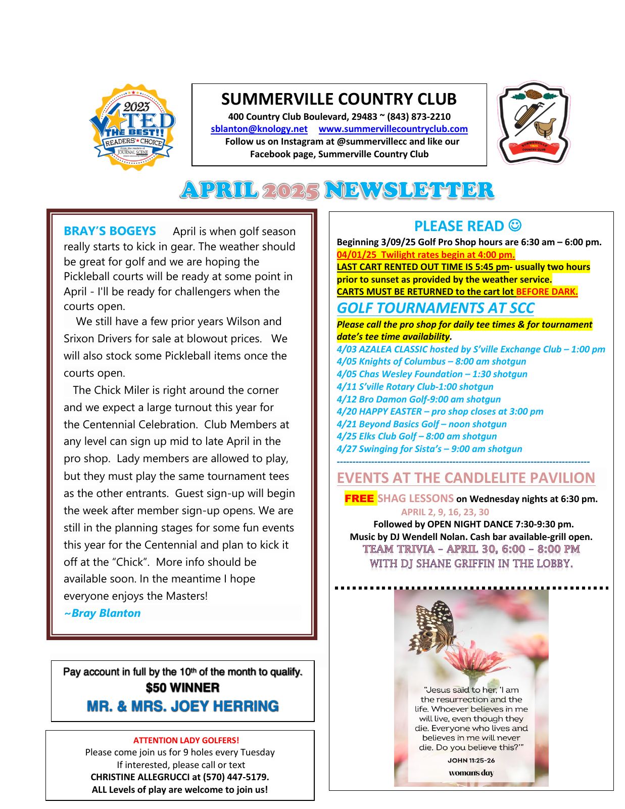 April 2025 newsletter, page 1 of 2