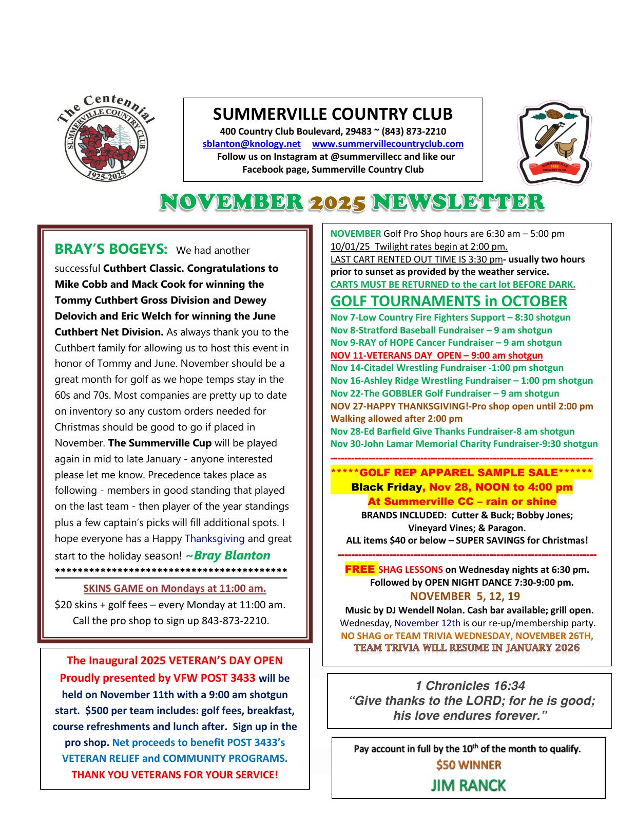 November 2025 newsletter, page 1 of 2