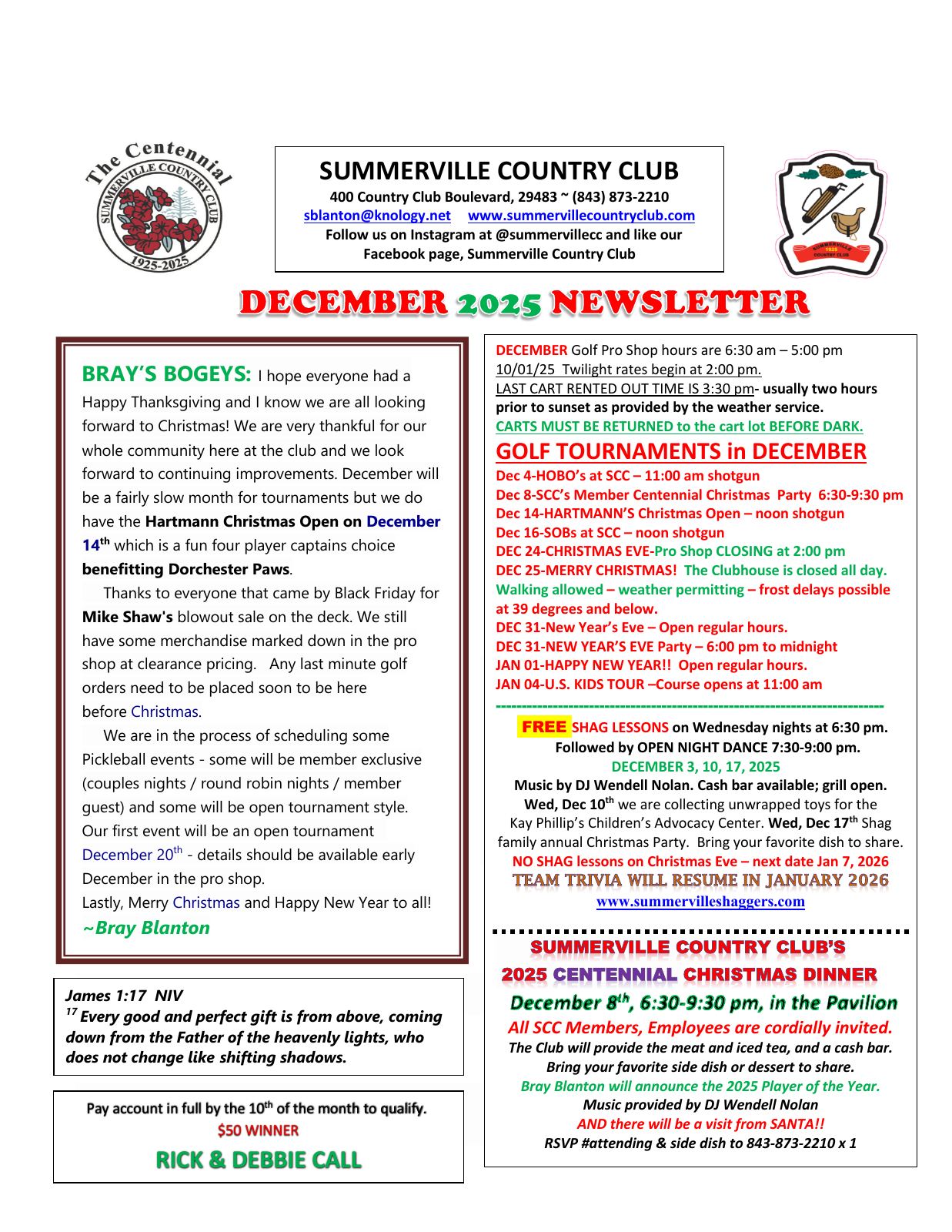 December 2025 newsletter, page 1 of 2